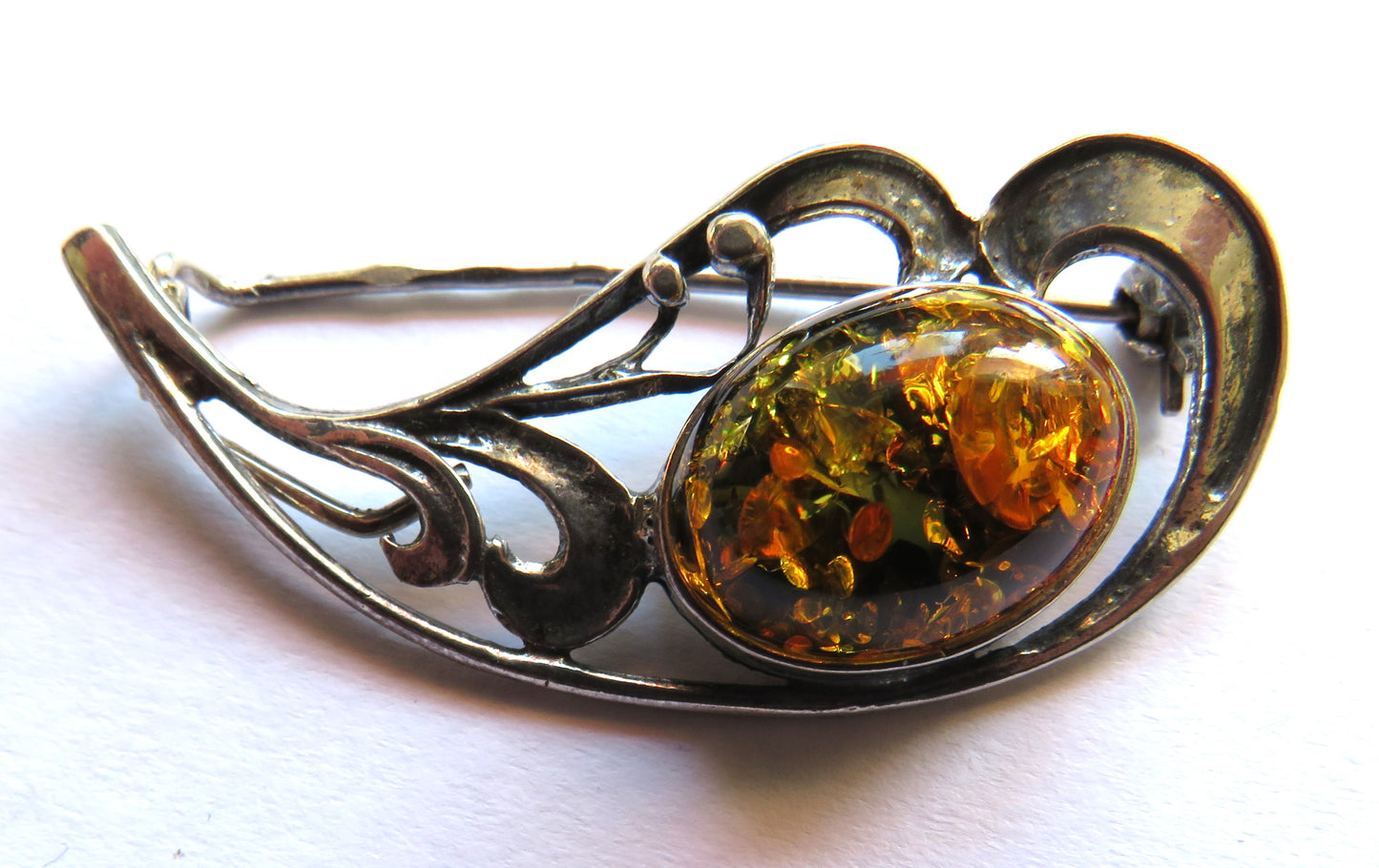 Sterling Silver & Amber Ladies Brooch