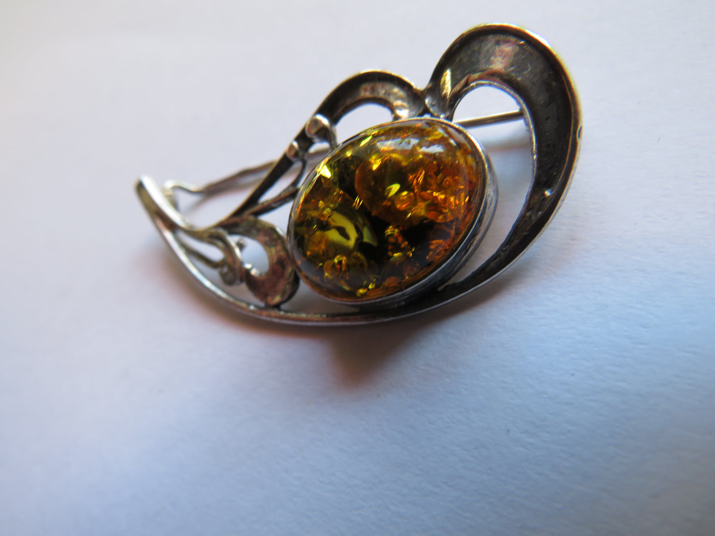 Sterling Silver & Amber Ladies Brooch