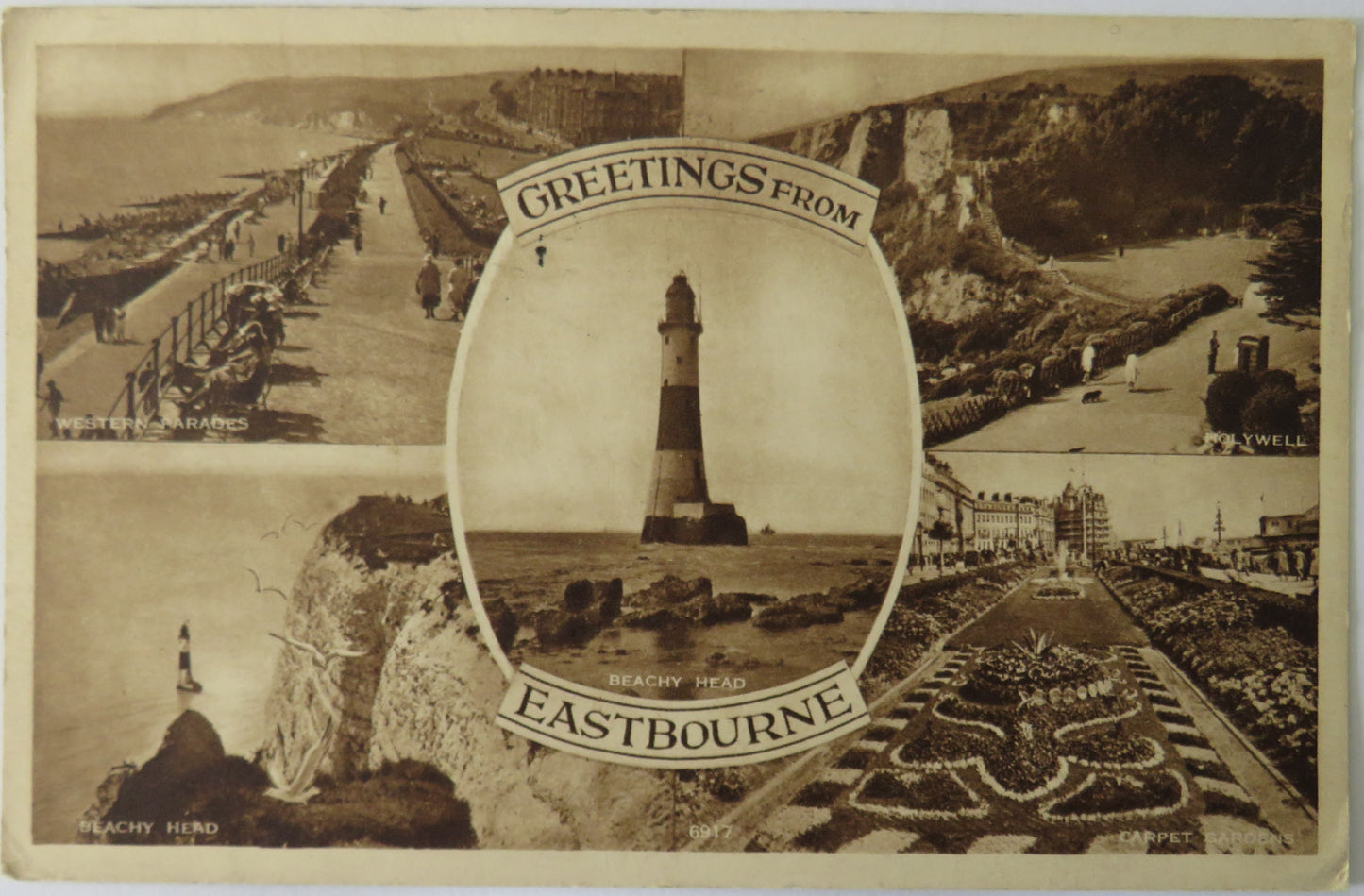 Vintage Multiview Postcard of Greetings from Eastbourne, 1952