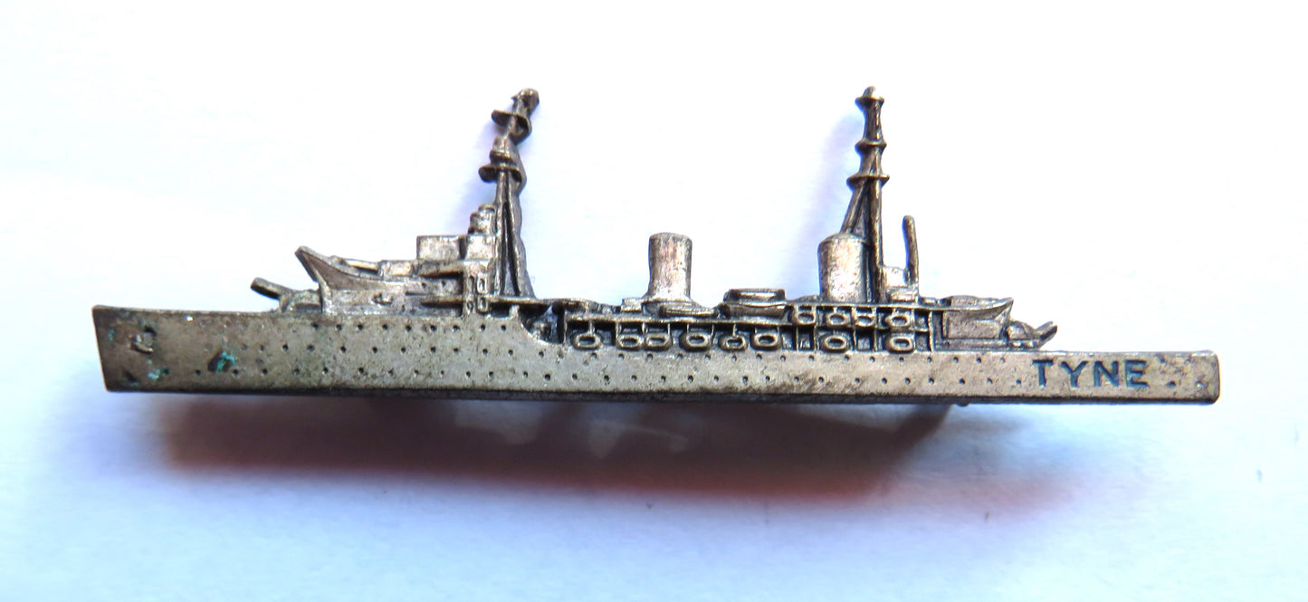 Vintage White Metal Brooch / Badge of HMS Tyne