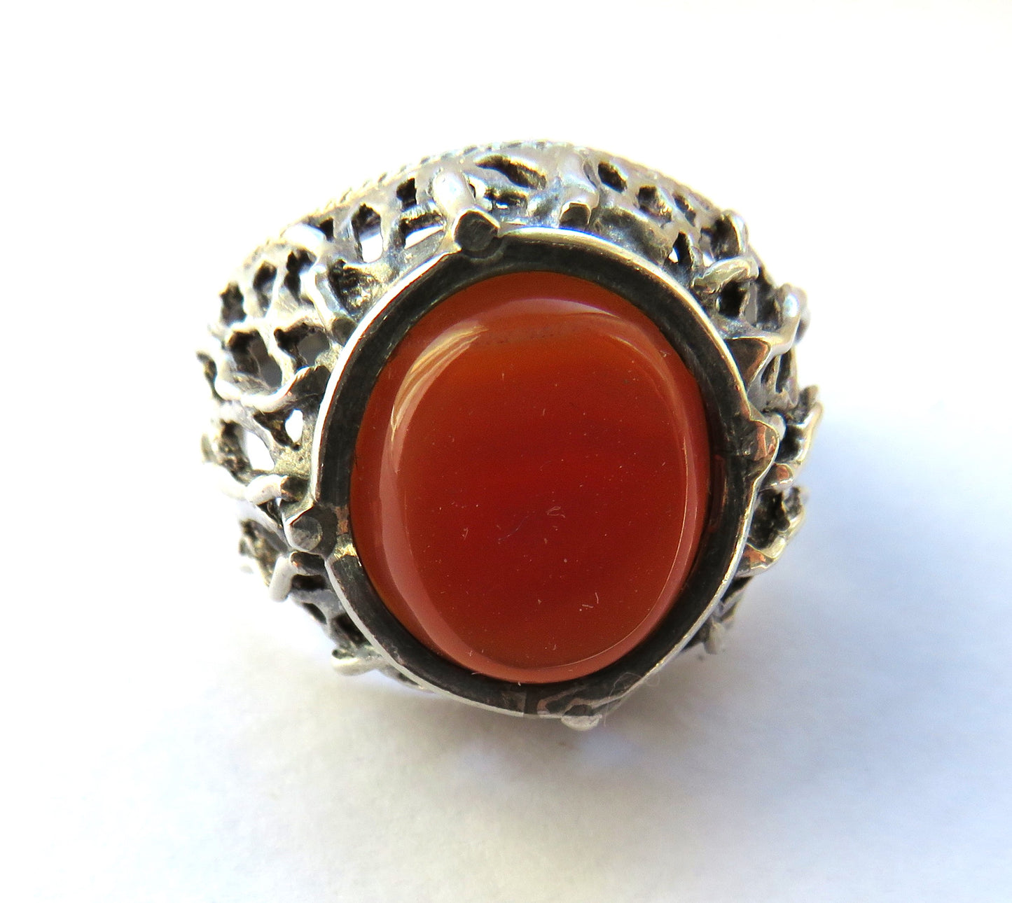 Large Sterling Silver & Carnelian Men's Ring UK Size U & 1/2