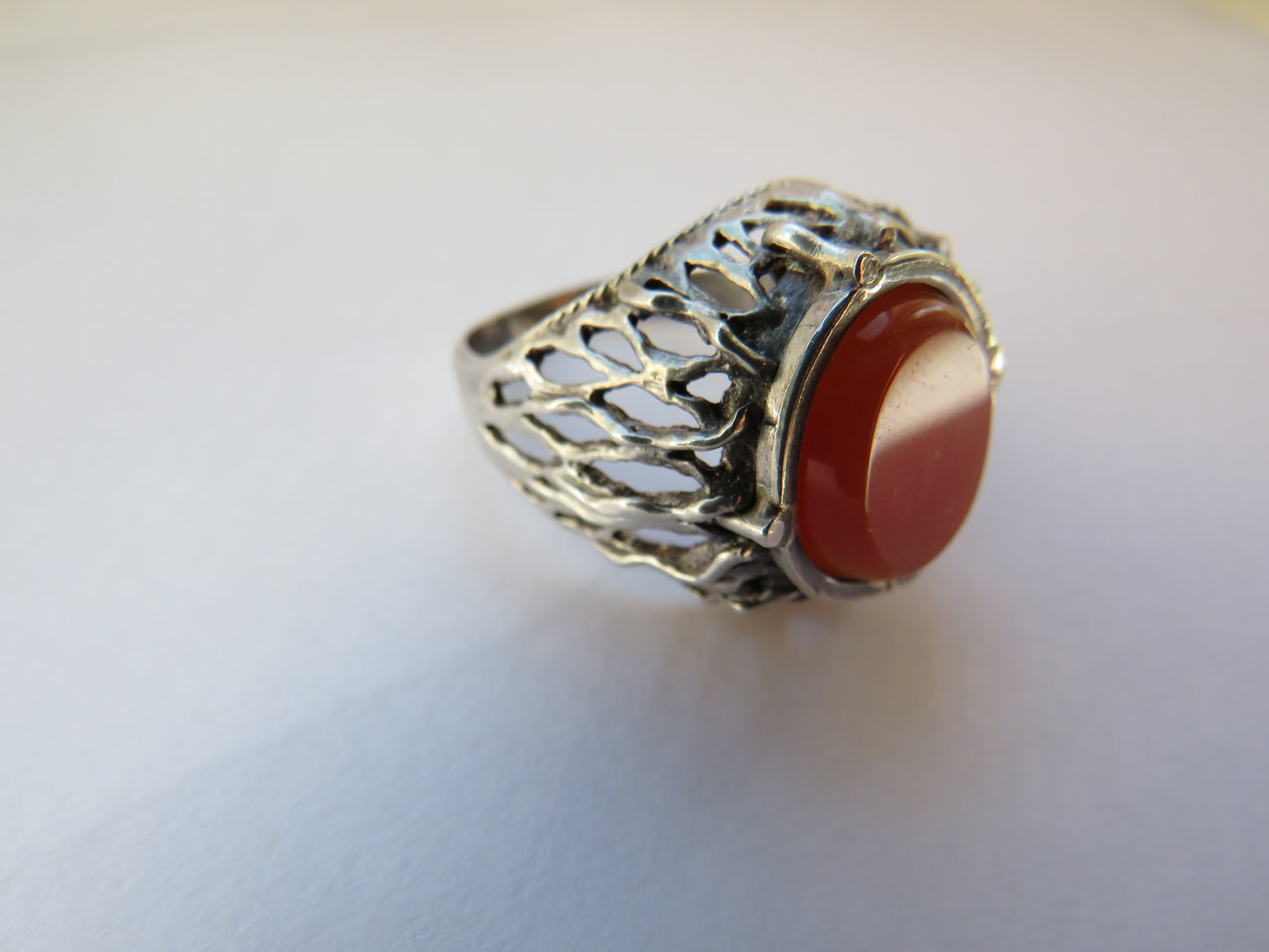Large Sterling Silver & Carnelian Men's Ring UK Size U & 1/2
