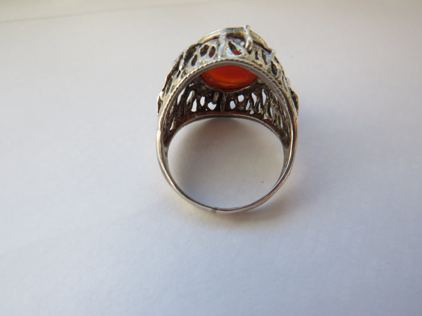Large Sterling Silver & Carnelian Men's Ring UK Size U & 1/2