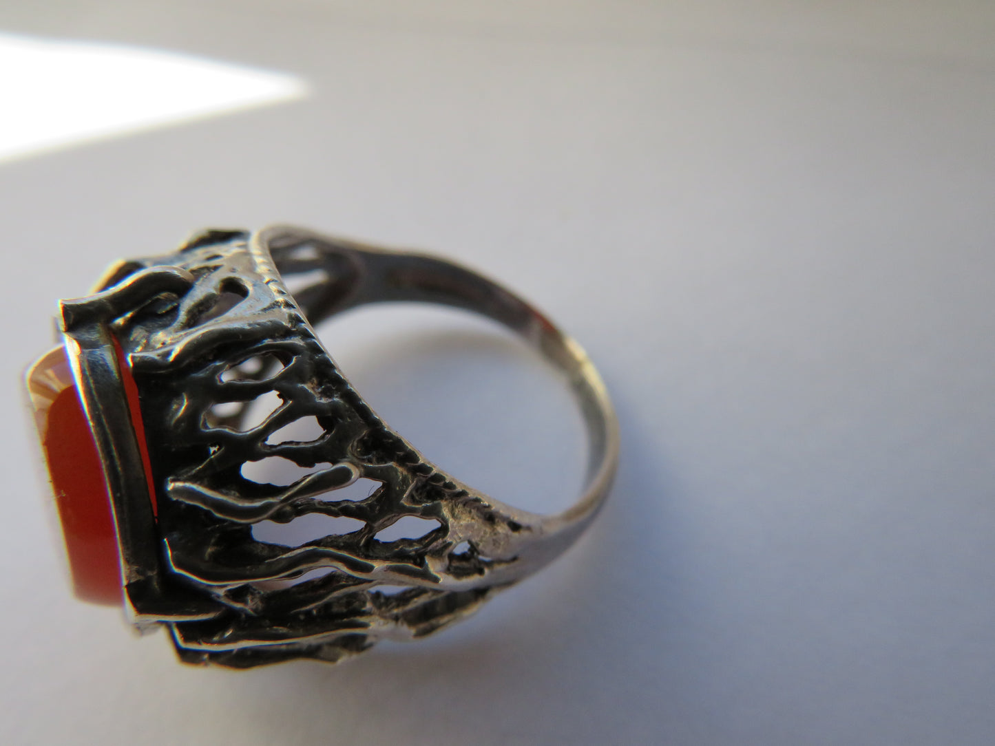 Large Sterling Silver & Carnelian Men's Ring UK Size U & 1/2
