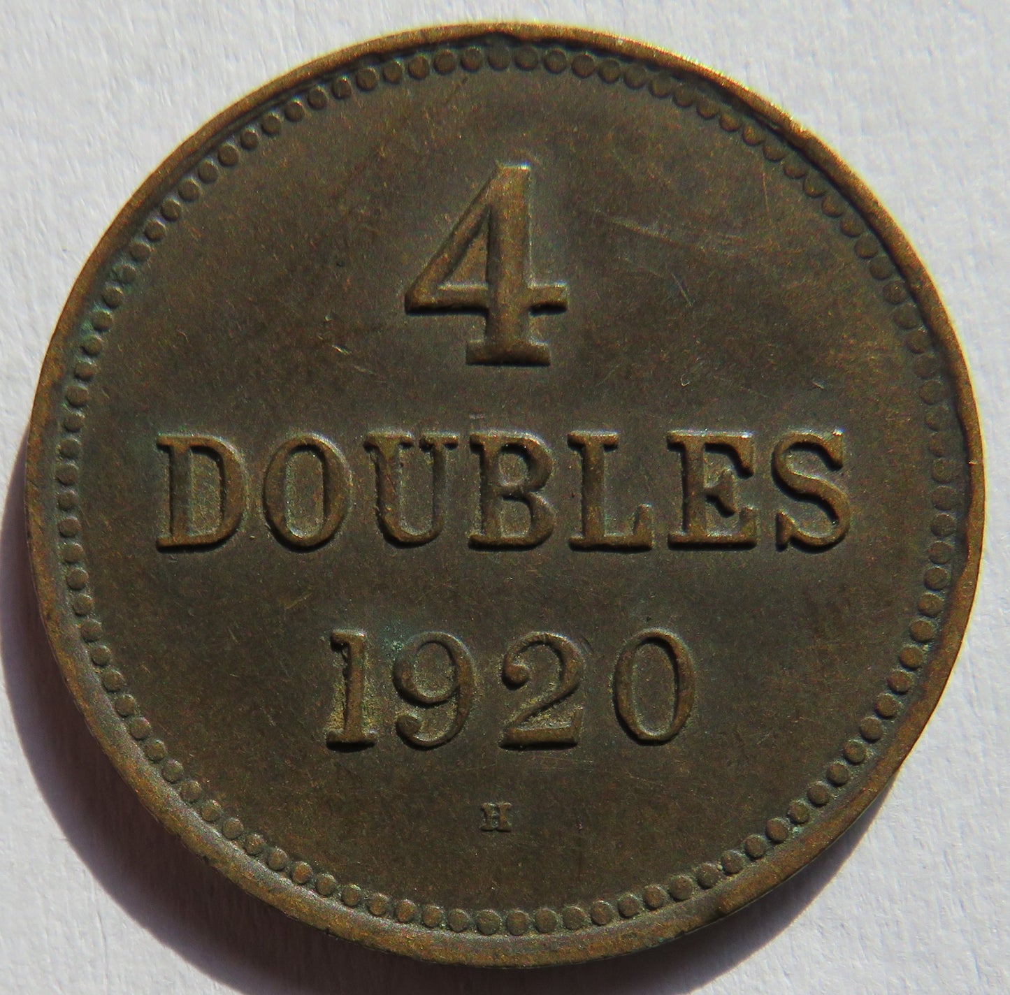 1920-H Guernsey 4 Doubles Coin