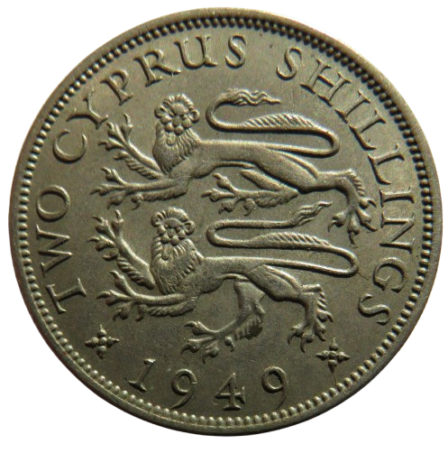 1949 King George VI Cyprus Two Shillings Coin