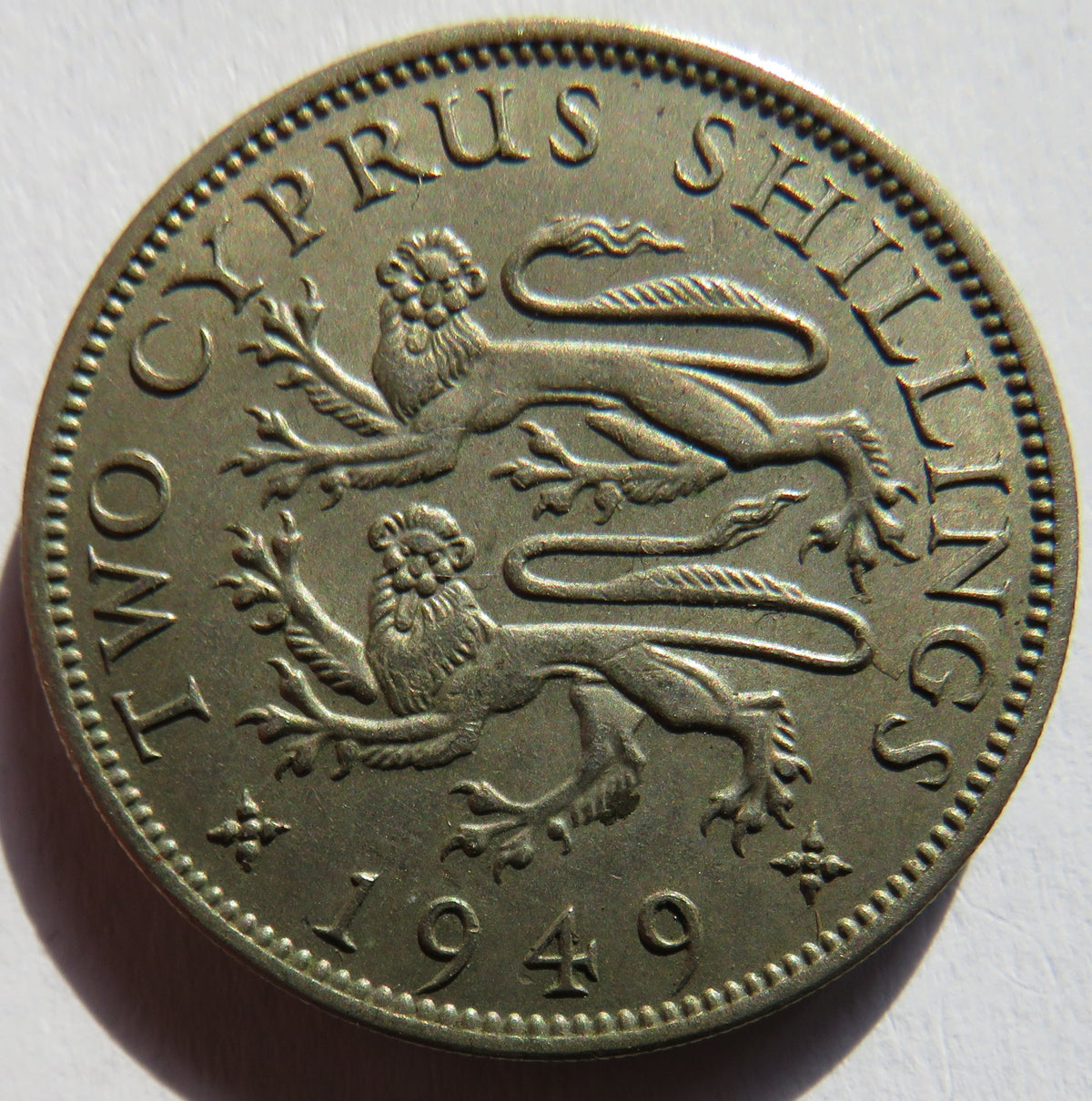 1949 King George VI Cyprus Two Shillings Coin
