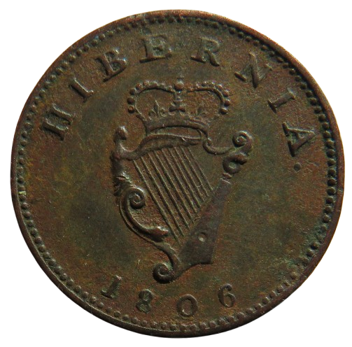 1806 King George III Hibernia Ireland Farthing Coin