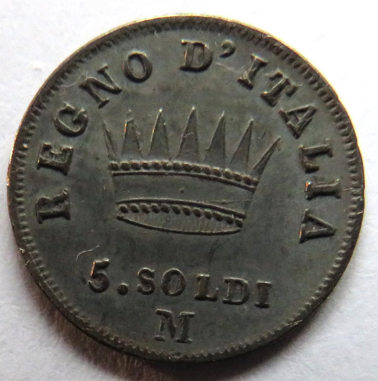 1810 Italian Kingdom of Napoleon Silver 5 Soldi Coin In Excellent Condition