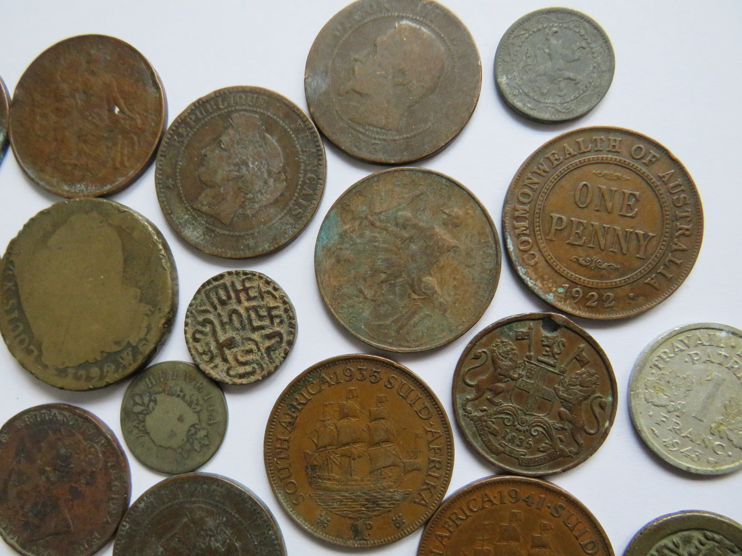 Small Lot of Old World Coins, France, Australia etc