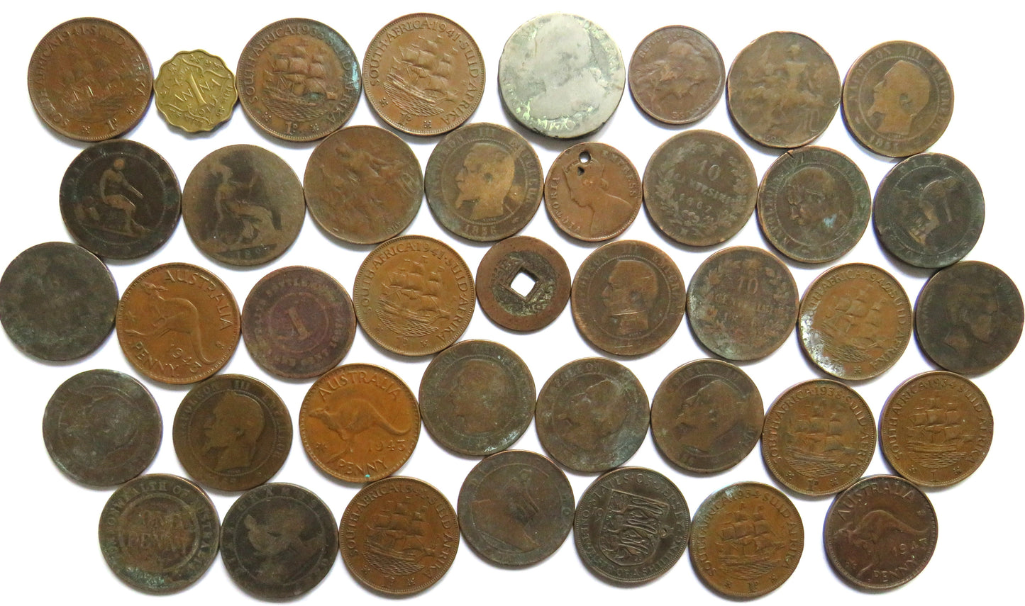 Small Lot of Old World Coins, France, Australia etc