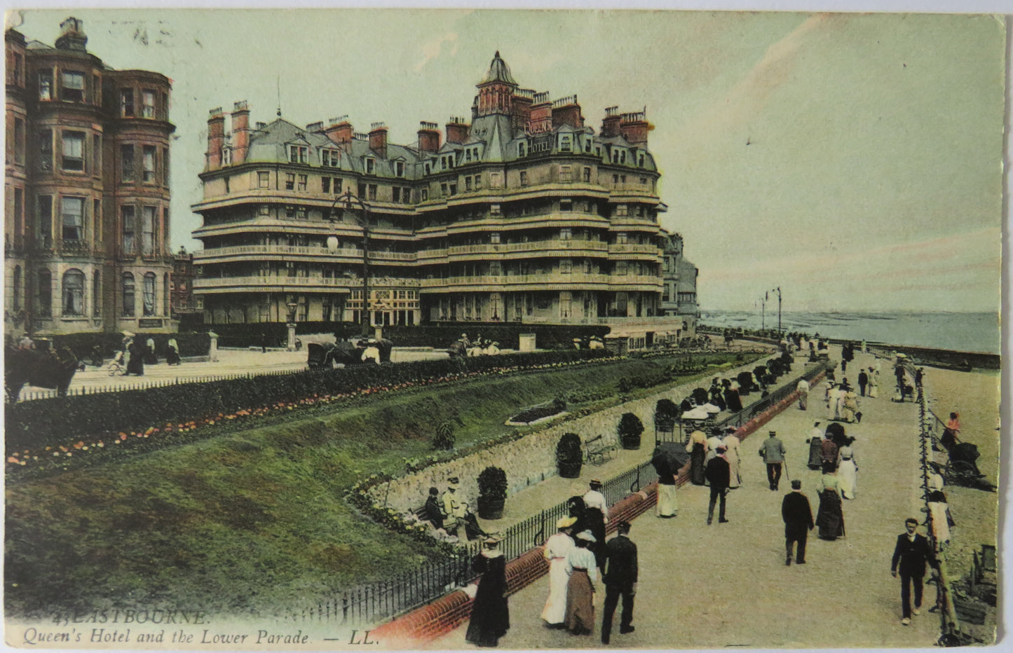 Vintage Postcard of Eastbourne, Queen's Hotel and the Lower Parade, 1907