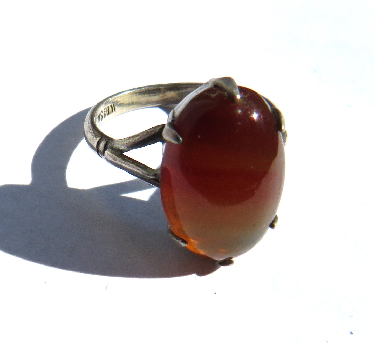 Vintage Ladies Sterling Silver & Agate Ring - UK Size K & 1/2