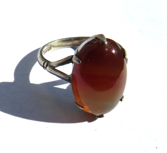 Vintage Ladies Sterling Silver & Agate Ring - UK Size K & 1/2