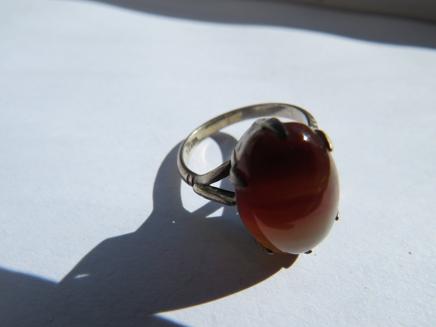 Vintage Ladies Sterling Silver & Agate Ring - UK Size K & 1/2