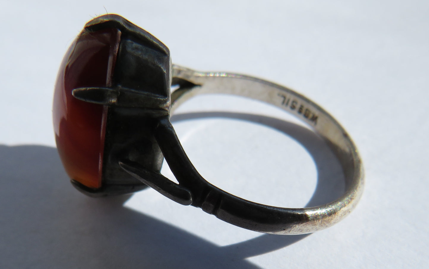Vintage Ladies Sterling Silver & Agate Ring - UK Size K & 1/2