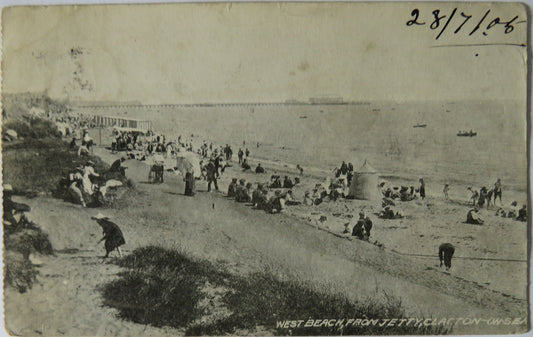 Vintage Postcard of West Beach, from Jetty, Clacton-On-Sea, 1905