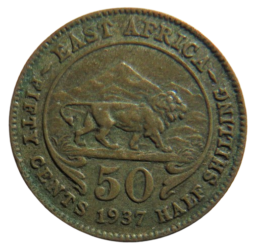 1937 King George VI East Africa 50 Cents Coin