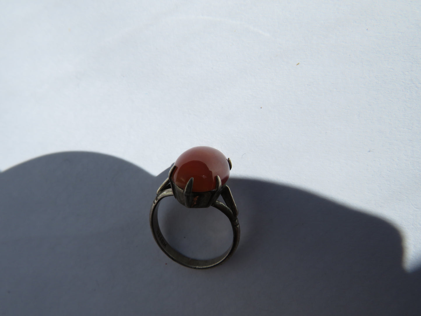 Vintage Ladies Sterling Silver & Agate Ring - UK Size K & 1/2