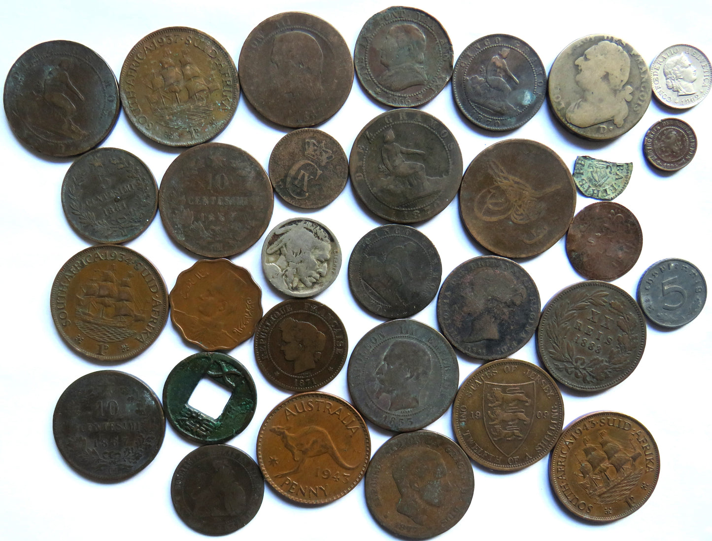 Small Lot of Old World Coins, France, South Africa etc.