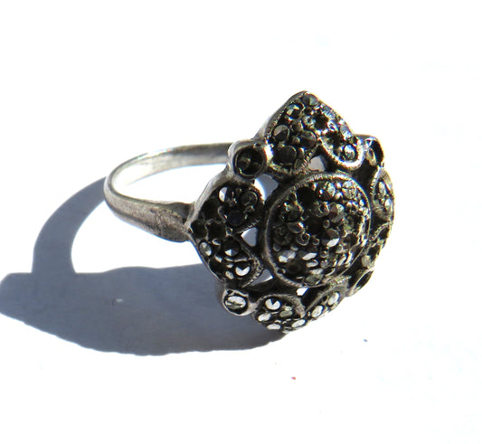 Vintage Silver & Marcasite Ring - UK Size Q & 1/2