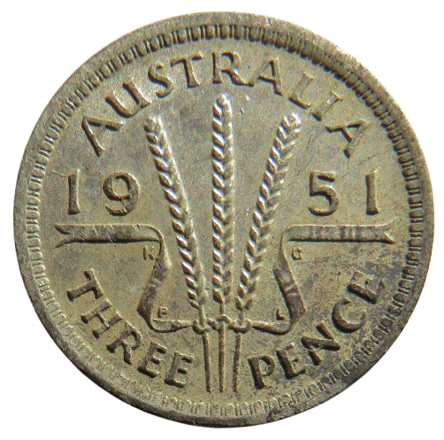 1951 King George VI Australia Silver Threepence Coin