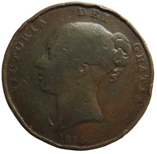 1854 Queen Victoria Young Head One Penny Coin - Great Britain