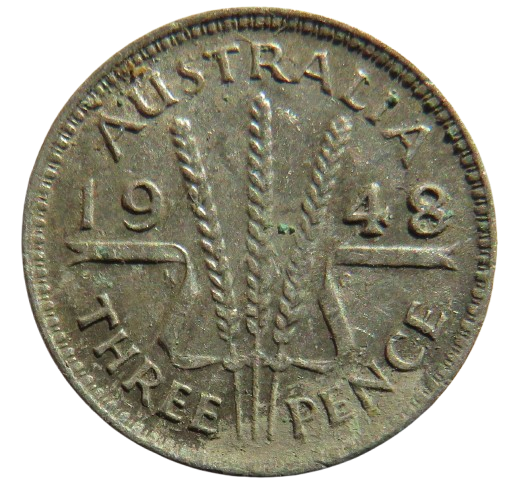 1948 King George VI Australia Silver Threepence Coin