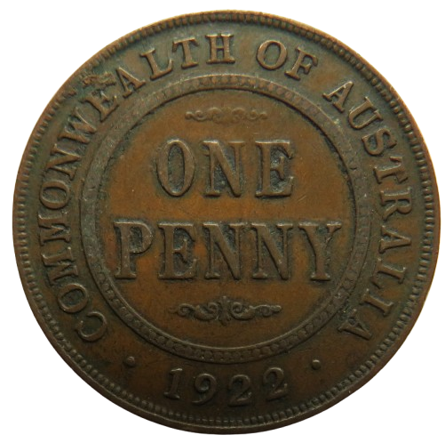 1922 King George V Australia One Penny Coin