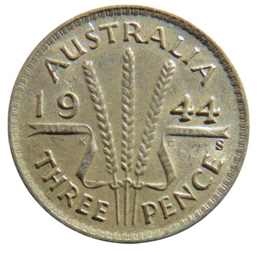 1944 King George VI Australia Silver Threepence Coin