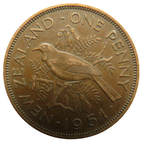 1951 King George VI New Zealand One Penny Coin