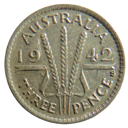 1942 King George VI Australia Silver Threepence Coin