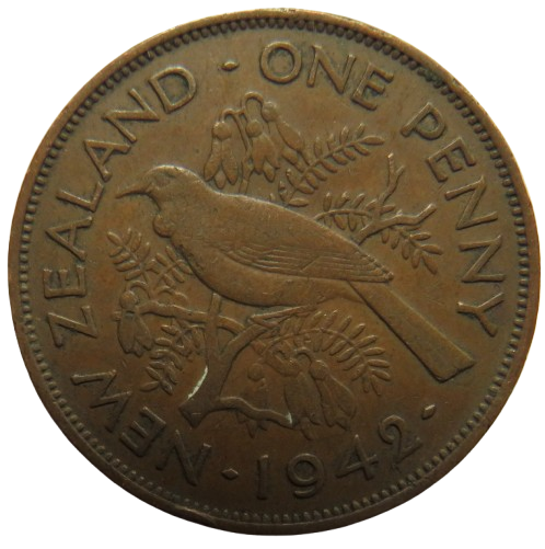 1942 King George VI New Zealand One Penny Coin