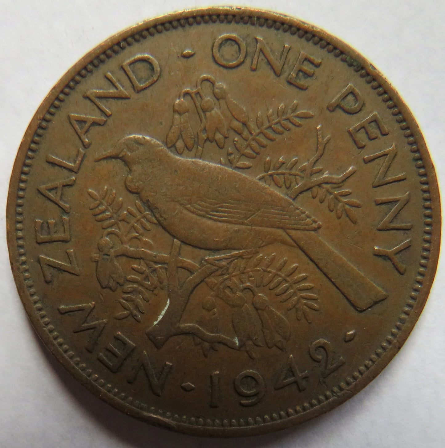 1942 King George VI New Zealand One Penny Coin