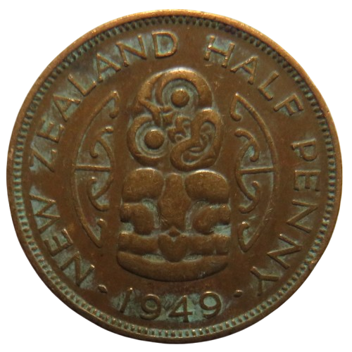 1949 King George VI New Zealand Halfpenny Coin