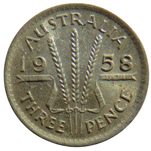 1958 Queen Elizabeth II Australia Silver Threepence Coin