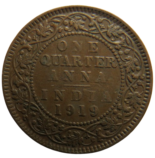 1919 King George V India 1/4 Quarter Anna Coin