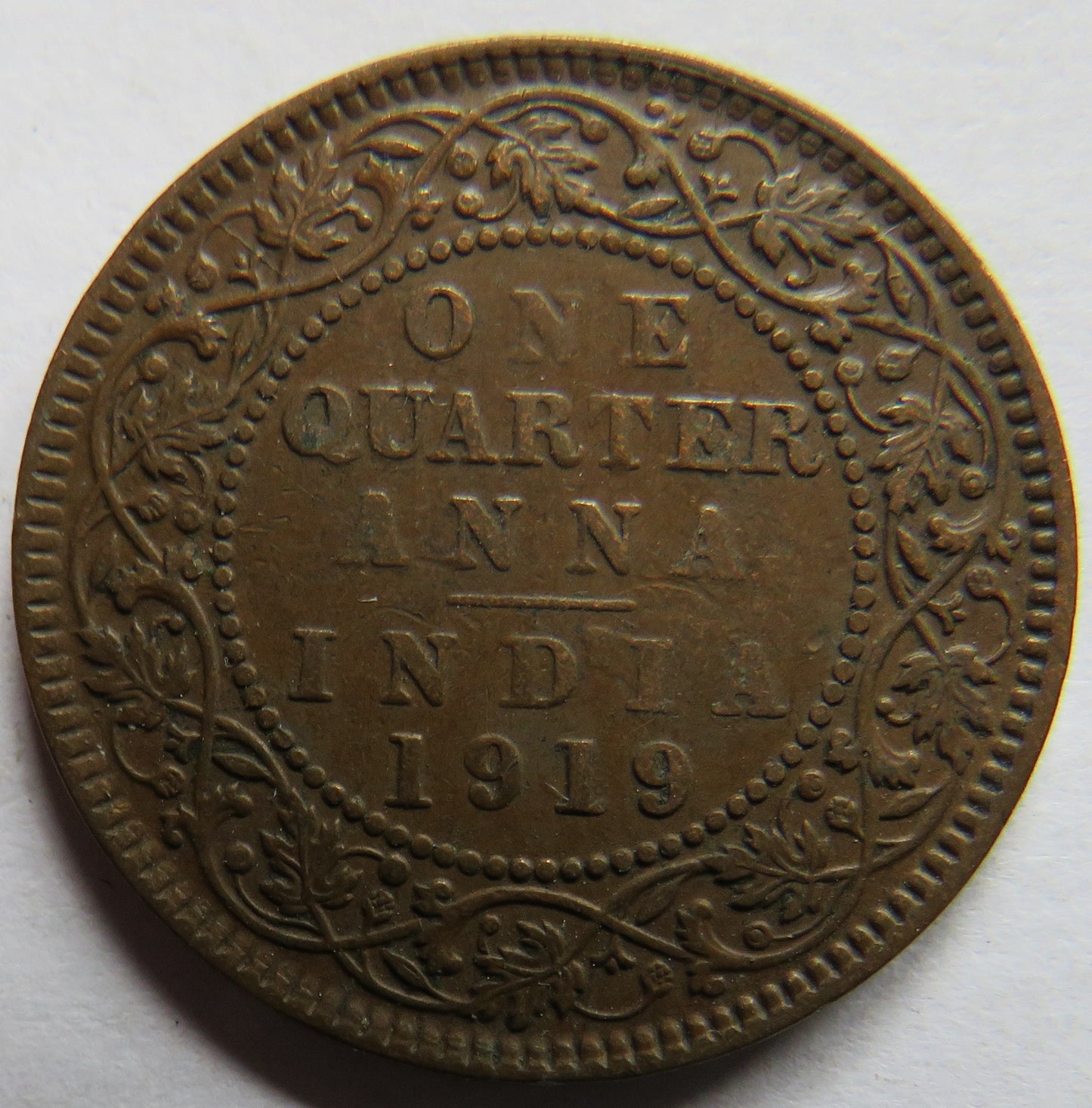 1919 King George V India 1/4 Quarter Anna Coin