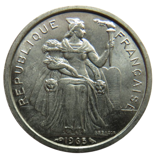 1965 French Polynesia 2 Francs Coin In High Grade