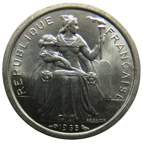 1965 French Polynesia One Franc Coin In High Grade
