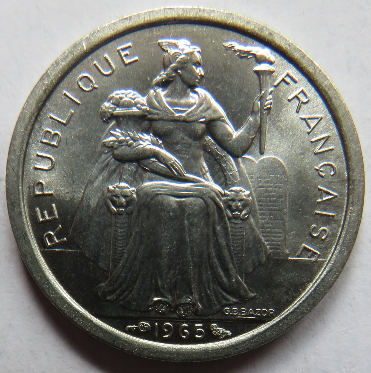 1965 French Polynesia One Franc Coin In High Grade