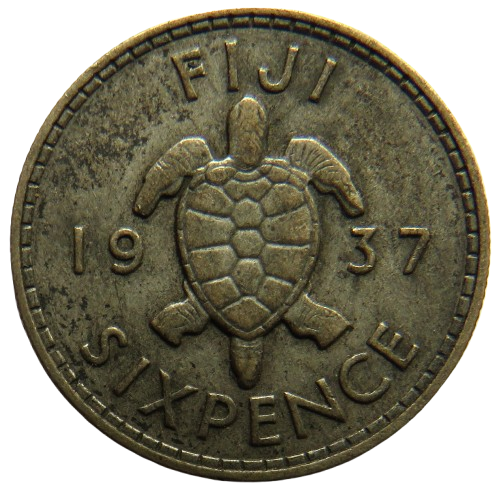 1937 King George VI Fiji Silver Sixpence Coin