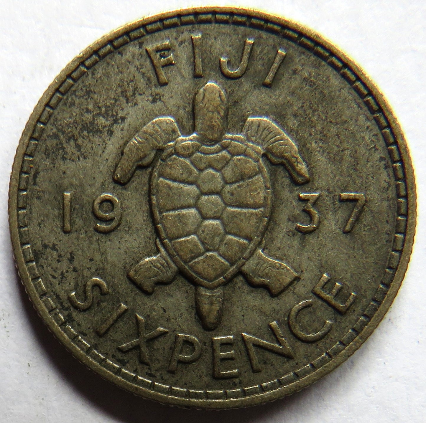 1937 King George VI Fiji Silver Sixpence Coin