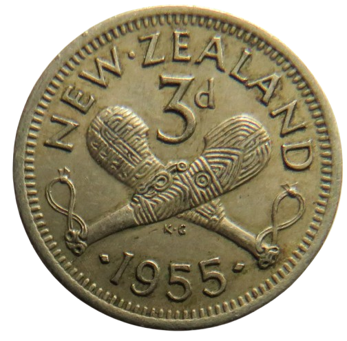 1955 Queen Elizabeth II New Zealand Threepence Coin