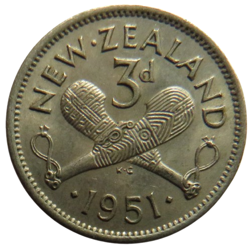 1951 King George VI New Zealand Threepence Coin