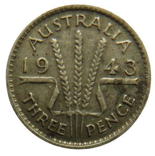 1943 King George VI Australia Silver Threepence Coin