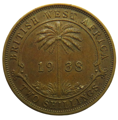 1938 King George VI British West Africa 2 Shillings Coin