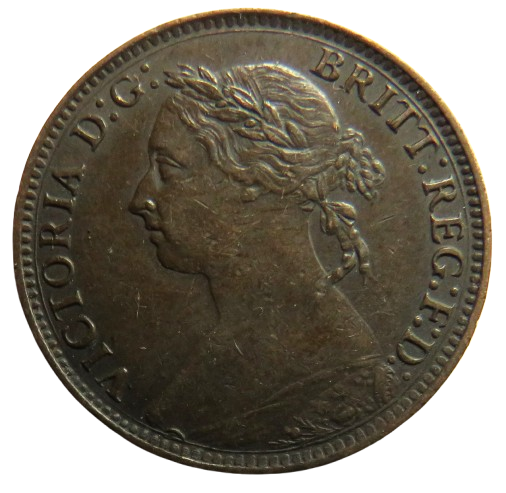 1886 Queen Victoria Bun Head Farthing Coin - Great Britain