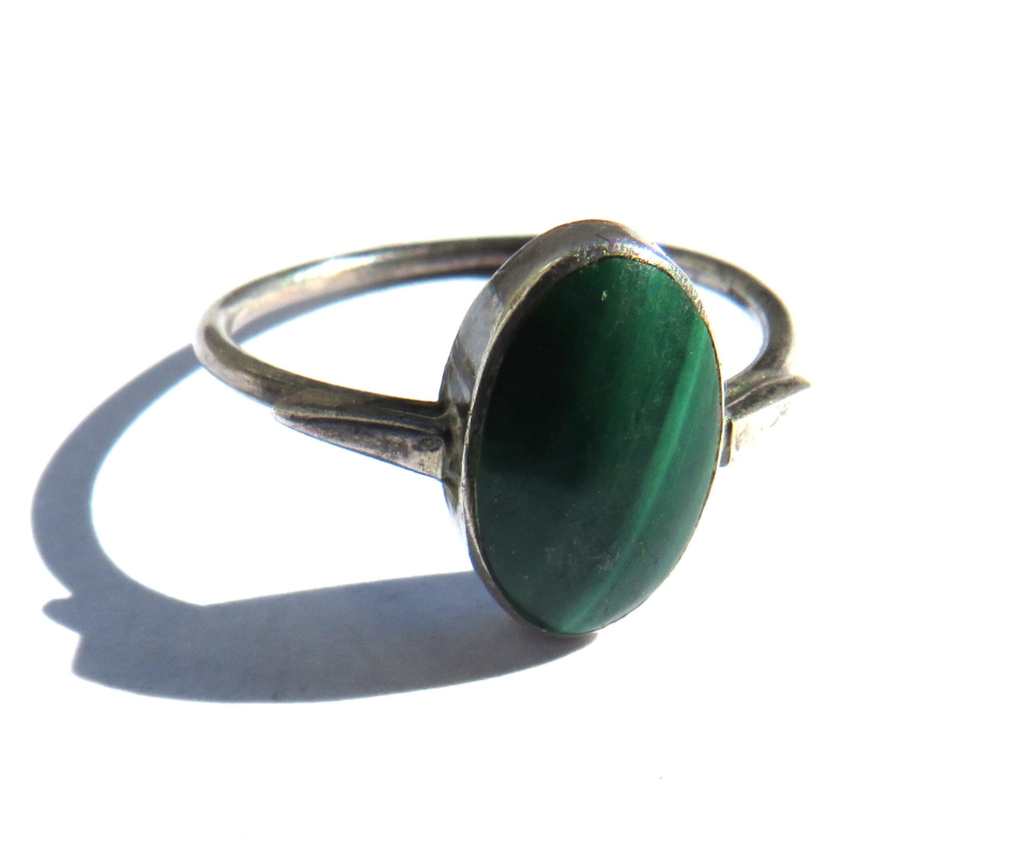 Vintage Ladies Sterling Silver & Malachite Stone Ring - UK Size O & 1/2