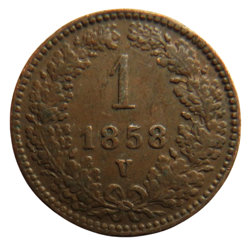 1858-V Austria One Kreuzer Coin Scarce Date